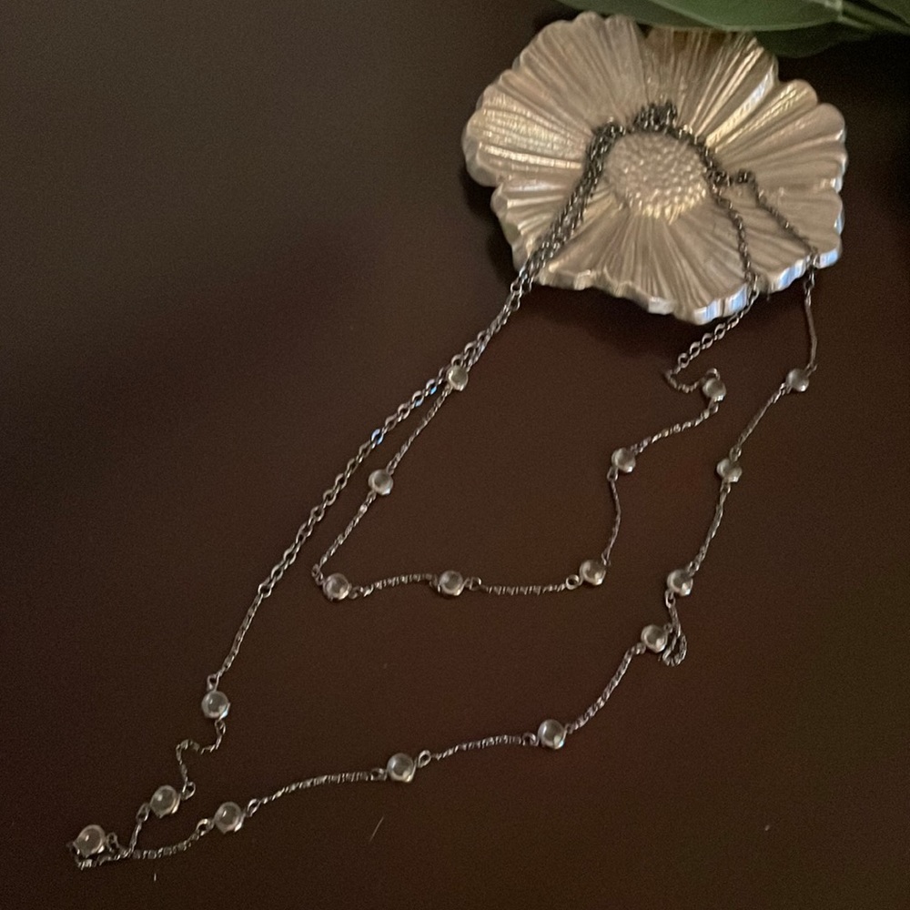 Black chain necklace with clear beads